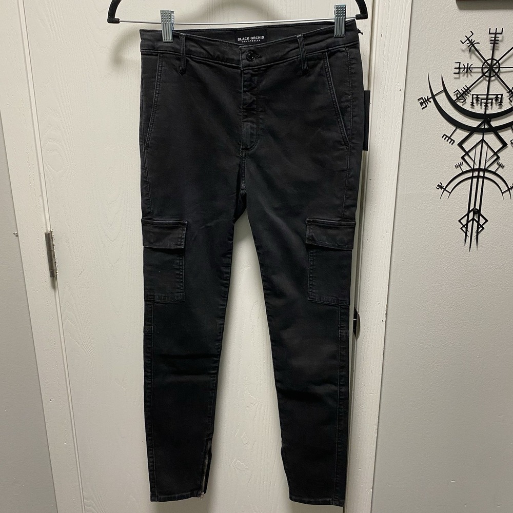 NWT Women's Black Orchid Camille Skinny Jogger Vintage Black 26 Zipper Bottom